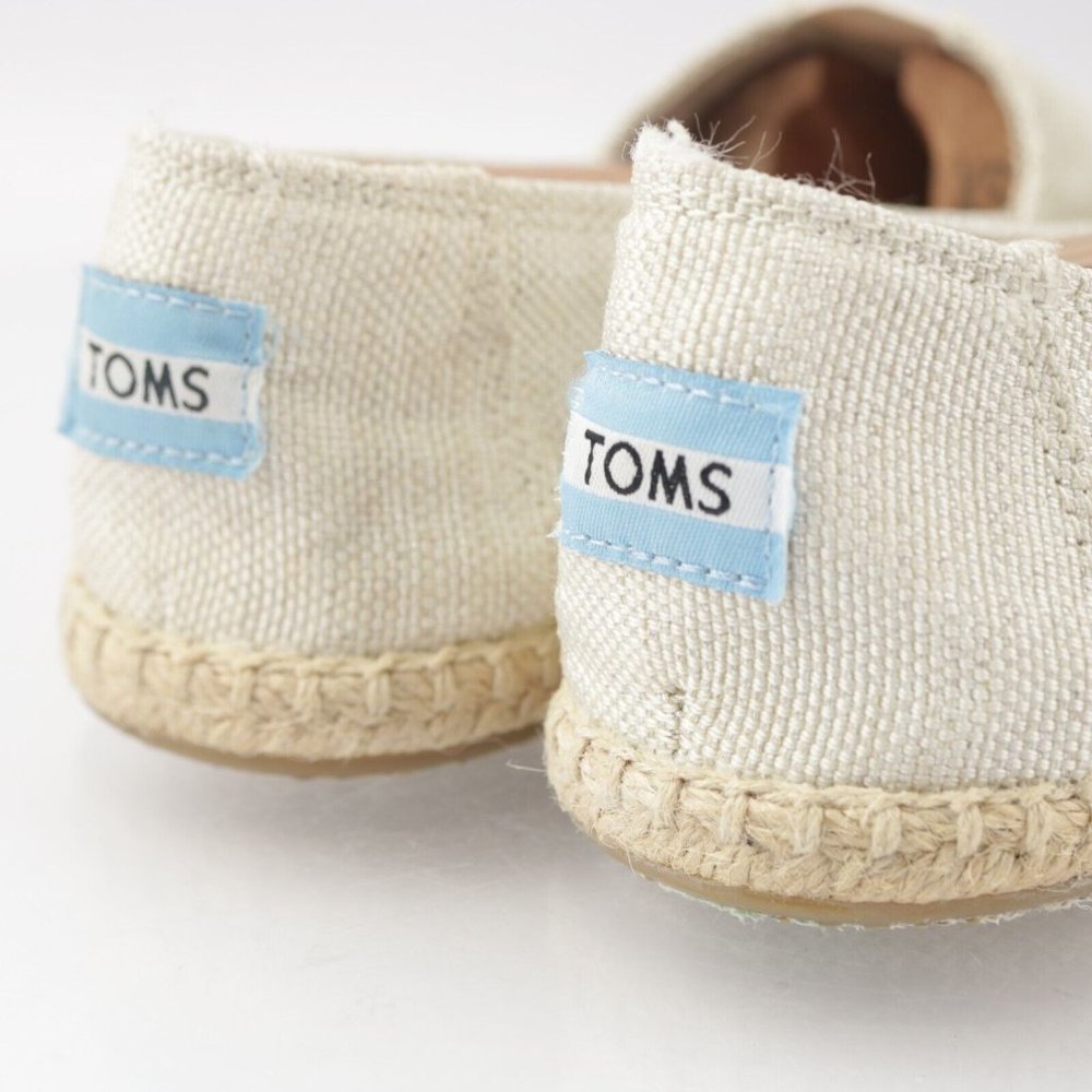 TOMS Women's Alpargata Open Toe Flats Size 7.5 Slip On Beige Linen Boho Shoe - Picture 7 of 13